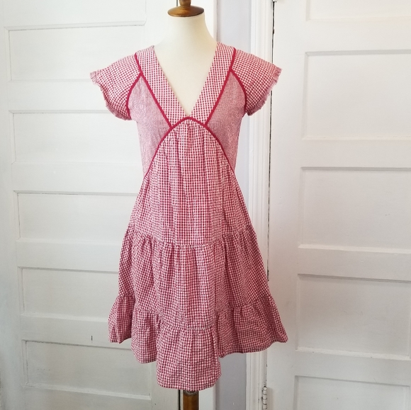 Anthropologie Intropia Patched Gingham Swing Dress, Size 36 - Picture 2 of 12